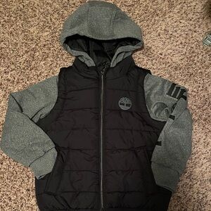 Timberland Black Puffer Body with Gray Hood & Sleeves Kids Jacket